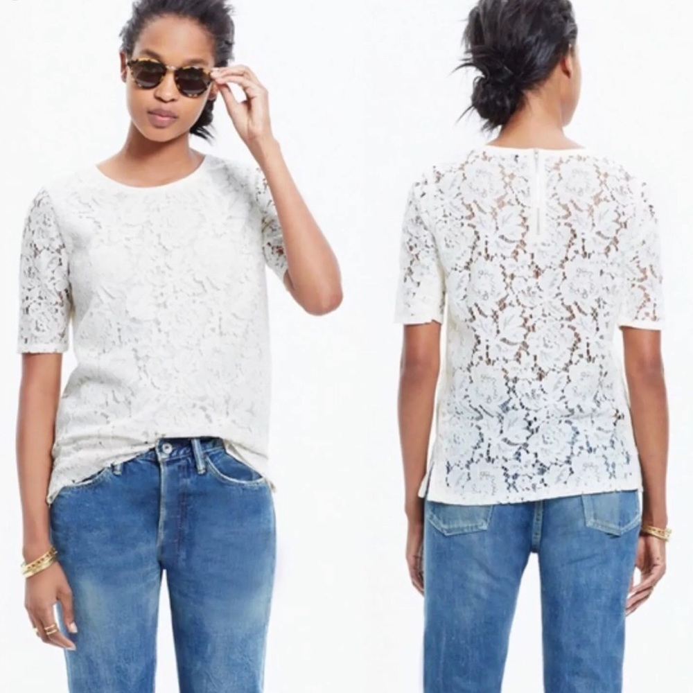 🆕 Madewell off white lace refined tee shirt top